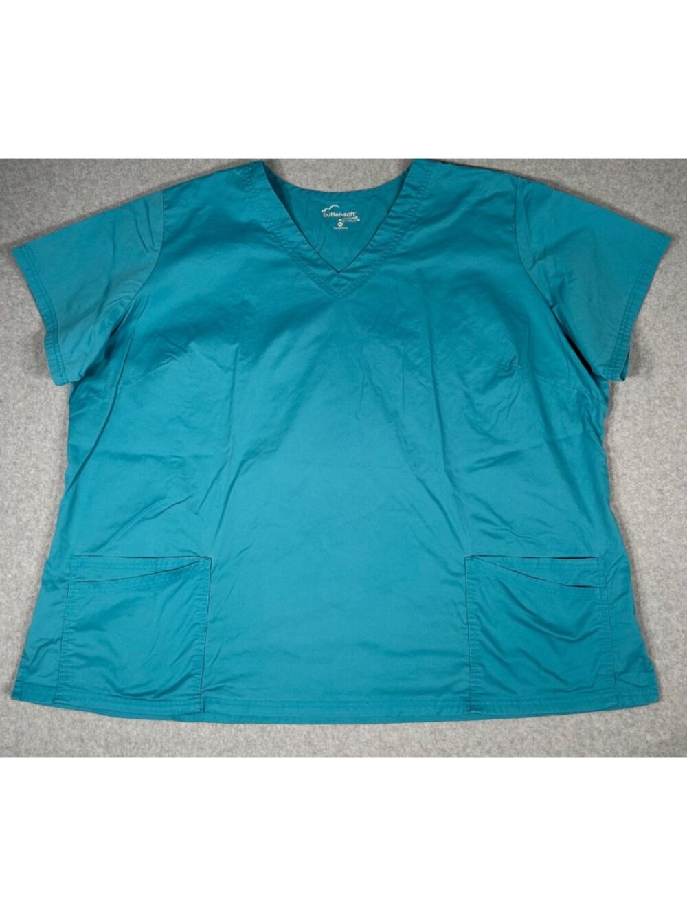 Butter-Soft Women's Stretch Teal Scrub Top Plus Size 4X V-Neck w/ Pockets